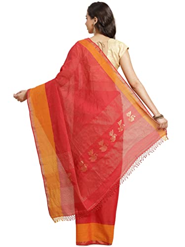 Aditri Women's Handloom Khadi Cotton Saree with Running Blouse (Multicolored)