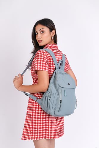 12o12 Women Backpack for College, Office, Travel, Daily Use, Outdoor, Lightweight Water Resistant Nylon Stylish Daypack Bag with Multiple Pockets, Adjustable Straps, Durable Zipper (Pastel Blue)