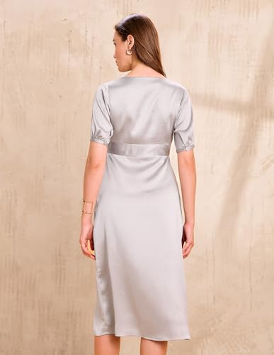 U.S. Polo ASSN. Solid V-Neck A-LineDress (UWAW25DRS206_Grey_M)