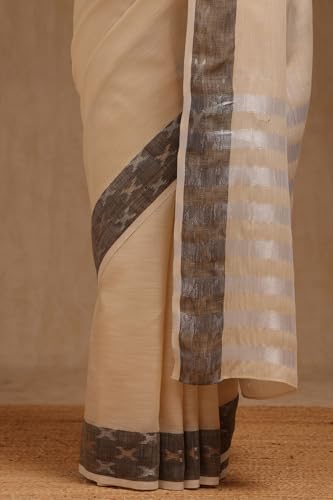 Soch Womens Cream Linen Solid Saree