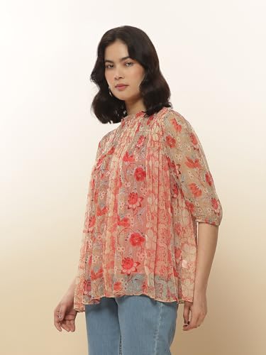 Label RITU KUMAR Red Botanic Print Top with Inner