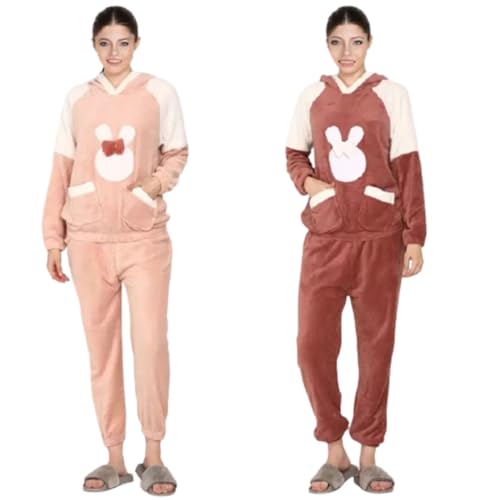 Cigain Women's and Men's Wool Blend & Fleece Long Sleeve Pullover Hoodies Set Full Length Winter Nightwear Pajama and top Set Tracksuit Gym Suit Night Suit Set (MT4)