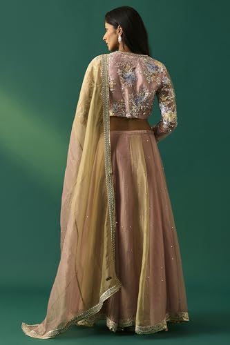 Wishful Women's Pink Floral Embroidered Blouse with Skirt and Dupatta Set - (SP11500-401087-S)