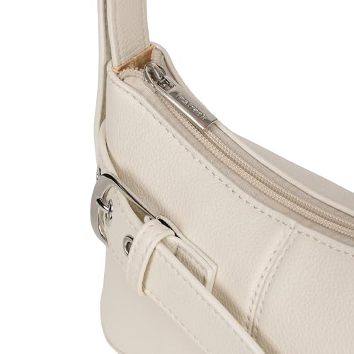 Fastrack Buckle Up Off White Shoulder Bag | Faux Leather bag with Buckle Detail | Adjustable Strap Shoulder Bag with Zipper Closure & Organised Interior