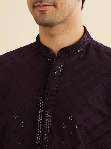 Manyavar Men's Self Patterned Sequined Bandhgala Kurta Set (Purple,XXXL)