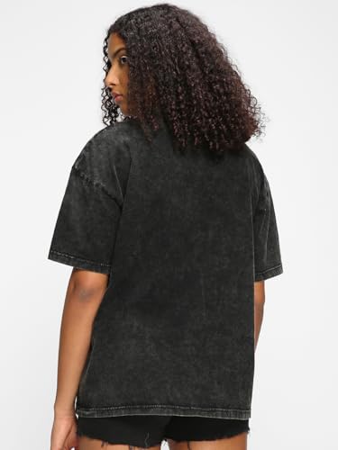 Bewakoof Women's Graphic Print Oversized Fit Half Sleeve Round Neck Cotton Jersey T-Shirt_655030_Black_2XL