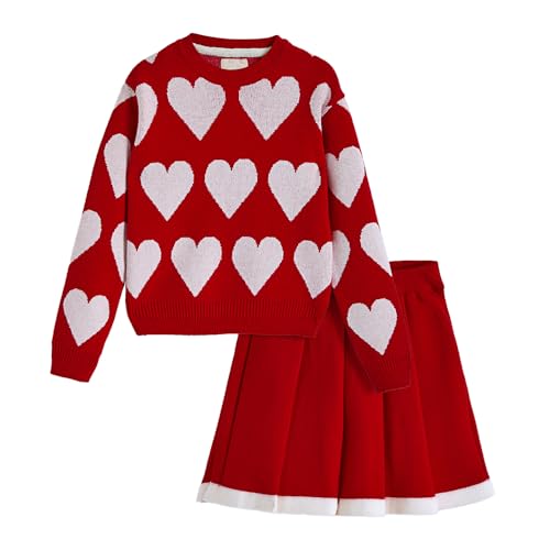 Hopscotch Girls Full Sleeves Red 2-Pc Heart Textured Sweater & Skirt For Age (2-3 Years)