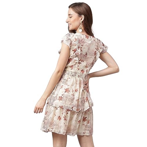Latin Quarters Women Floral Print Mini Sheath Dress_L Beige