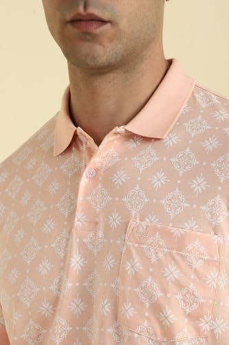 Allen Solly Men Peach Print Polo Neck T-Shirt