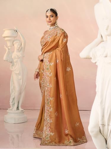 Laxmipati Kessar Bhog Silk Floral Embroidered Saree in Orange Color_N-2948