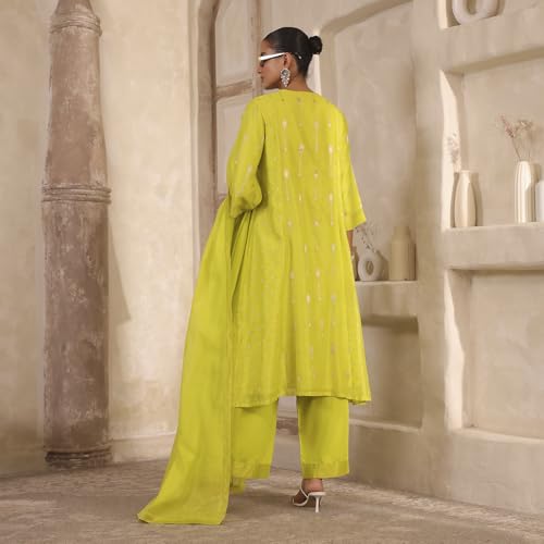 Biba Women's Silk Kurta Set (SKDTMETWEV30287AW25LIM_Lime Green