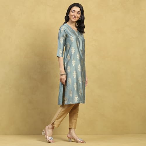 Rangriti Women Green Viscose Blend Printed Straight Kurta_38
