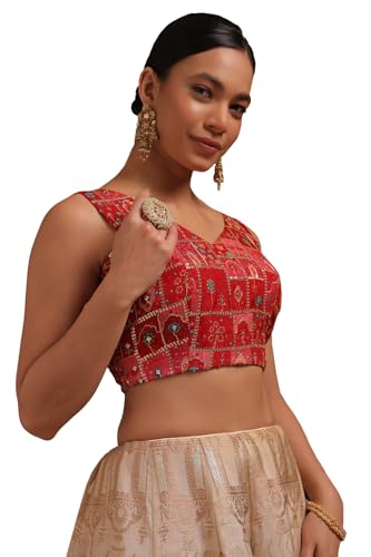 Soch Womens Red Georgette Floral Print Padded Blouse with Zari