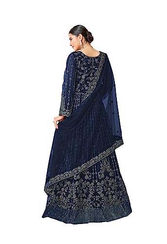 RUDRAPRAYAG Net And Santoon Long Anarkali Gown For Women | Semi Stitched Anarkali Gown For Women | Gown In Clothing & Accessories, Navy Blue