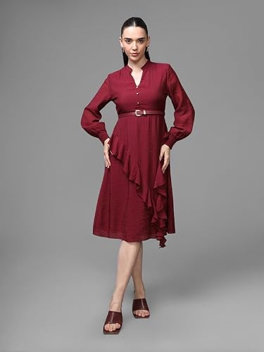 Kazo Athena Midi Dress with Belt (Wine_XS)