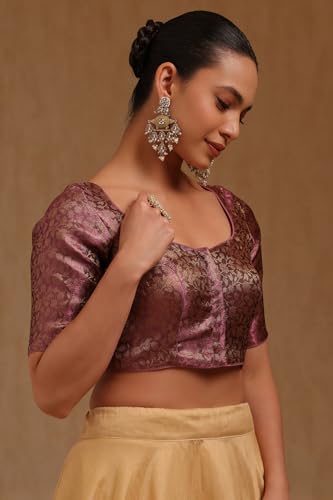 Soch Womens Onion Pink Tissue with Zari Woven Padded Blouse