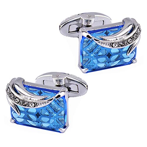 Peora Silver Plated Blue Square Crytal Cufflinks for Men Boys Wedding Business Gift