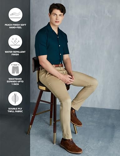 Symbol Premium Men's Flexi Waist Casual Pants | Stretchable Chinos | Stylish Office Fashion Mid Rise Trousers (Available in Slim Fit & Regular Fit) (Beige_34)