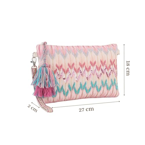 Anekaant Unisex Adult Ghoomar Pastel Pink & Multi Polycotton Ikat Digital Printed Sling Bag