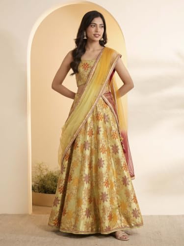 BIBA Polyester Yarndyed Kalidar Wedding Blouse With Lehenga And Dupatta