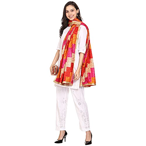 SWI WITH LABEL Women's Embroidered Phulkari Chiffon Dupatta