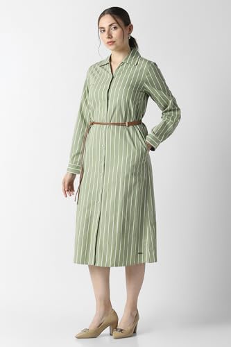 Women Olive Stripe Formal Dress