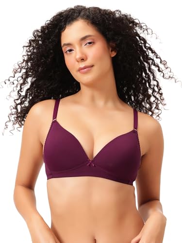 Clovia Women's Padded Non-Wired Demi Cup Plunge Bra (BR5057G15_Purple_36D)