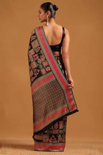 Soch Womens Black Satin Ethnic Motifs Saree With Zari Work