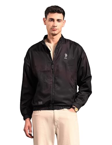 U.S. Polo Assn. Denim Co. Men's Black & Gold Regular Fit Jacket (UDJCK121B_Wine_2XL)