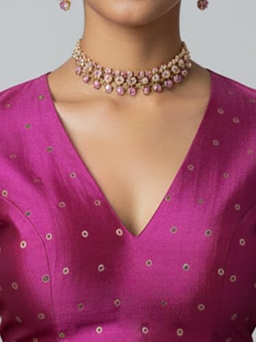 Thevasa Women's Fuchsia Gold Dot Divine Depth Blouse