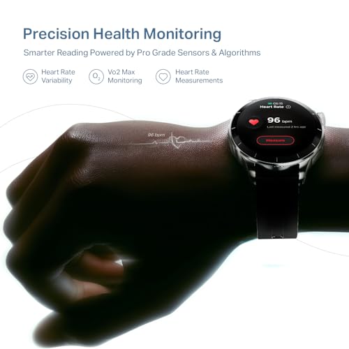 boAt Chrome Eon, Premium Metal Body, 1.43” (3.63 cm) AMOLED Round Display, AI Coach Health Insights, Advanced S1 Processor, Auto Heart Rate, HRV, VO2 Max, Smart Watch for Men & Women (Sterling Black)