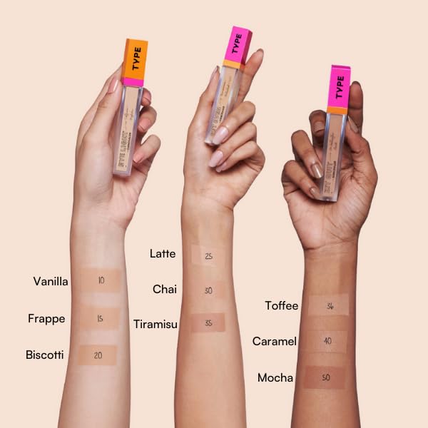 TYPE BEAUTY INC. Eye Light Waterproof Concealer for Face Makeup with Caffeine & Peptides | Reduces Dark Circles, Puffiness & Spots | Crease-Free & Long-Lasting | For Women & Men - Cinaamon (60) | 8ML