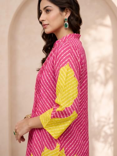 Varanga Women Hot Pink A Line Kurta Salwar Set Mandarin Collar