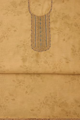 Soch Womens Mustard Linen Shimmer Floral Print Unstitch Dress Material With Cutdana