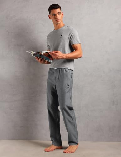 U.S. Polo ASSN. Mens Solid Cotton SS001 Sleep Sets(Grey Mel| Black L