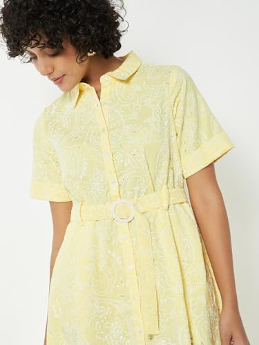 Max Women Printed Shirt Dress (Yellow_XS)