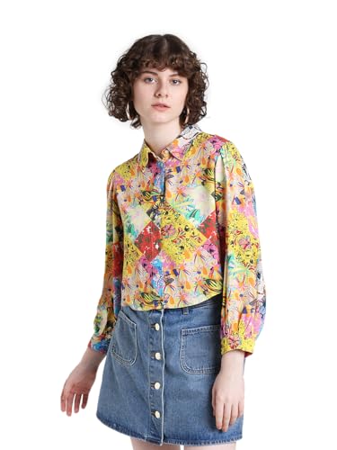 ONLY Women Printed Viscose Relaxed Fit Crop Length Multicolor Shirt