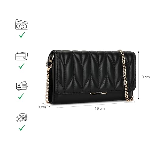Fastrack Zenith Women's Quilted Clutch | Detachable Chain, Card & Cash Slots, Magnetic Flap | Evening Clutch