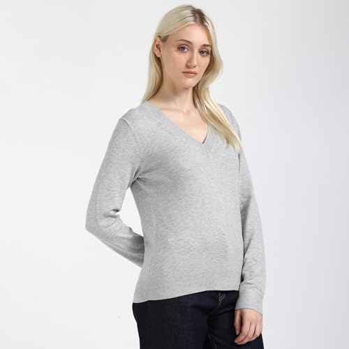 Tommy Hilfiger Women's Viscose V-Neck Sweater (S25HWSW018 Grey