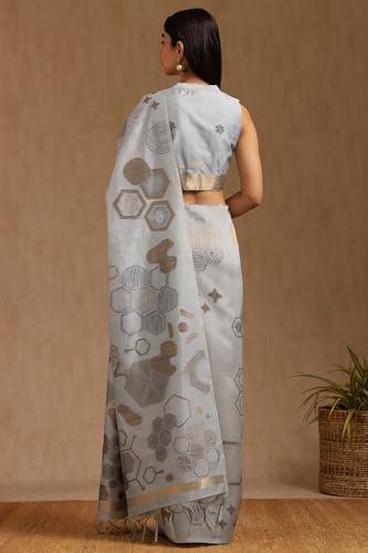 Soch Womens Light Grey Tussar Woven Design Saree