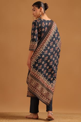 Soch Womens Blue Cotton Ethnic Motifs Printed Salwar Suit