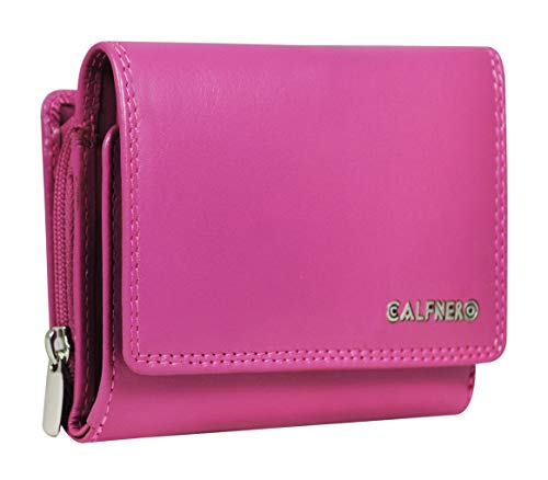 Calfnero Women's Genuine Leather Wallet-Long Purse Wallet with Multiple Card Slots, Zip Pocket and Note Compartment. (Pink)
