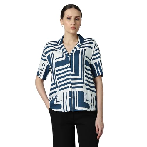 Van Heusen Women Blue Print Short Sleeves Casual Shirt