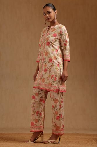 Soch Womens Cream Pure Cotton Floral Print Co-Ord Set