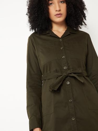 Max Women Solid Shirt Dress(Green_XL)
