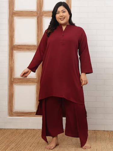 LAS By Ananya Maroon Solid Night Wear (A-Line Top & Bottom, Full Sleeve) (3XL)