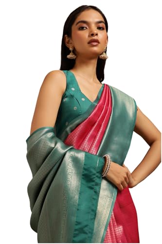 Soch Womens Pink Silk Blend Zari Woven Saree