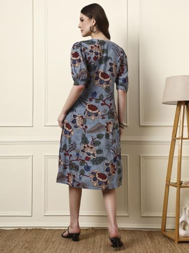 Divena Sky Blue V-Neck Rayon Dress