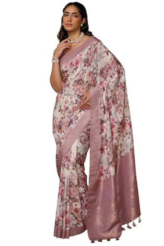 Soch Womens Off White Chanderi Floral Print Saree