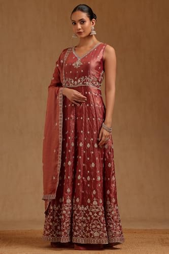Soch Womens Onion Pink Fendi Embroidered Suit Set With Sequins